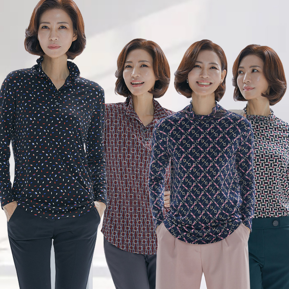 엄마옷 나타샤 블라우스 4종 터틀넥 패턴 망사 빅사이즈 중년여성 마담 60대 50대 40대 선물 - 메인 이미지