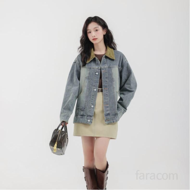 여성 루즈핏 데님자켓 가을 레트로 스타일 컬러 매칭 캐주얼 청자켓 모던한 디자인 편안한 착용감 외출용 데일리 필수 아이템