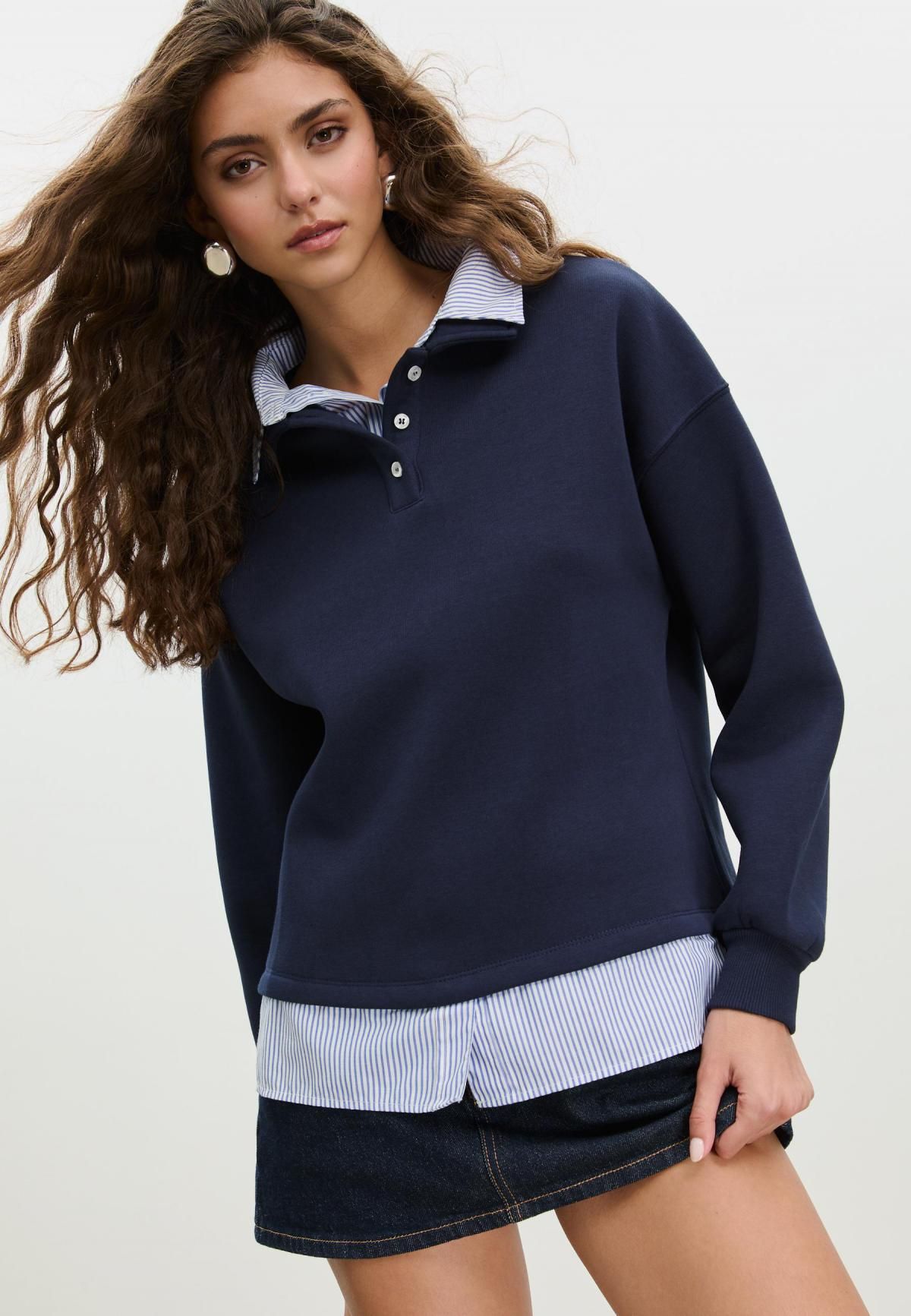 스트라디바리우스 테크니컬 배색 셔츠 레이어드 폴로 맨투맨 6639/339 NAVY BLUE - 상세 이미지 3
