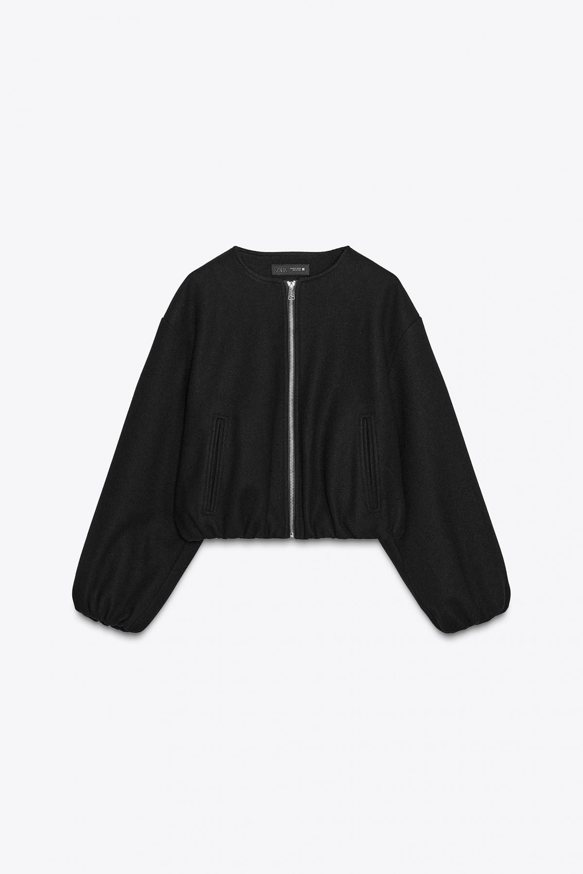 자라 소프트 라운드넥 테크니컬 집업 봄버 재킷 3046/070 BLACK - 메인 이미지