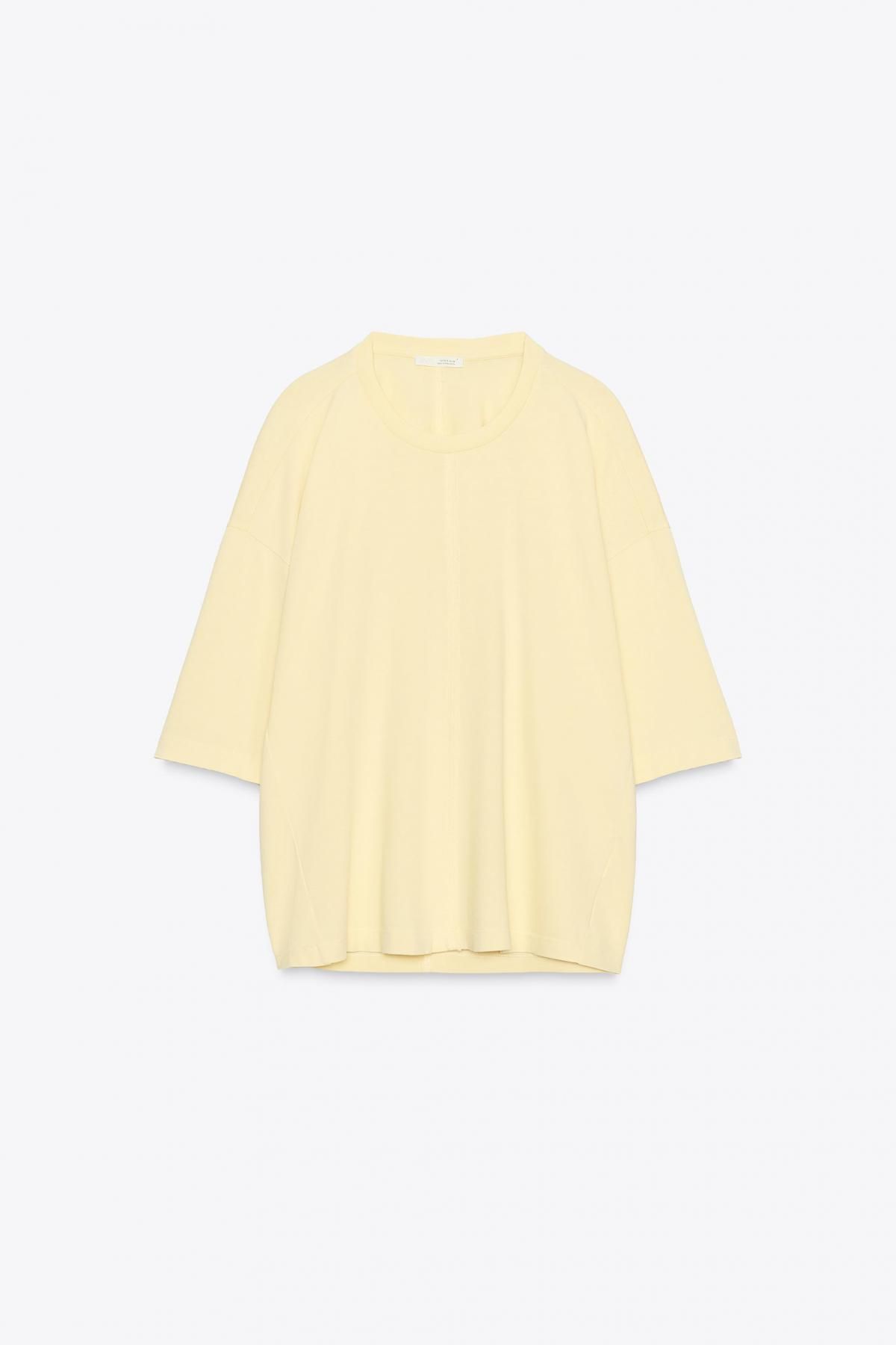 자라 워싱 오버사이즈 반팔 티셔츠 라운드넥 코튼 4424/626 YELLOW - 메인 이미지