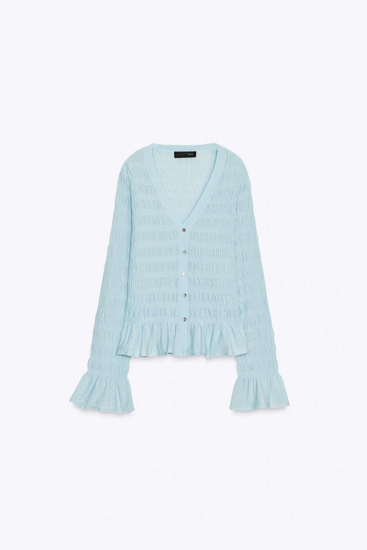 자라 프릴 브이넥 니트 가디건 0014/104 LIGHT BLUE - 메인 이미지