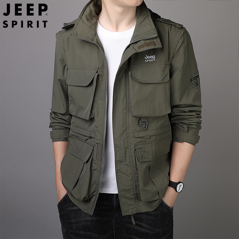 JEEP SPIRIT 가을 야상 자켓 사파리 바람막이 중년남성 슬리브 탈부착 재킷 - 메인 이미지