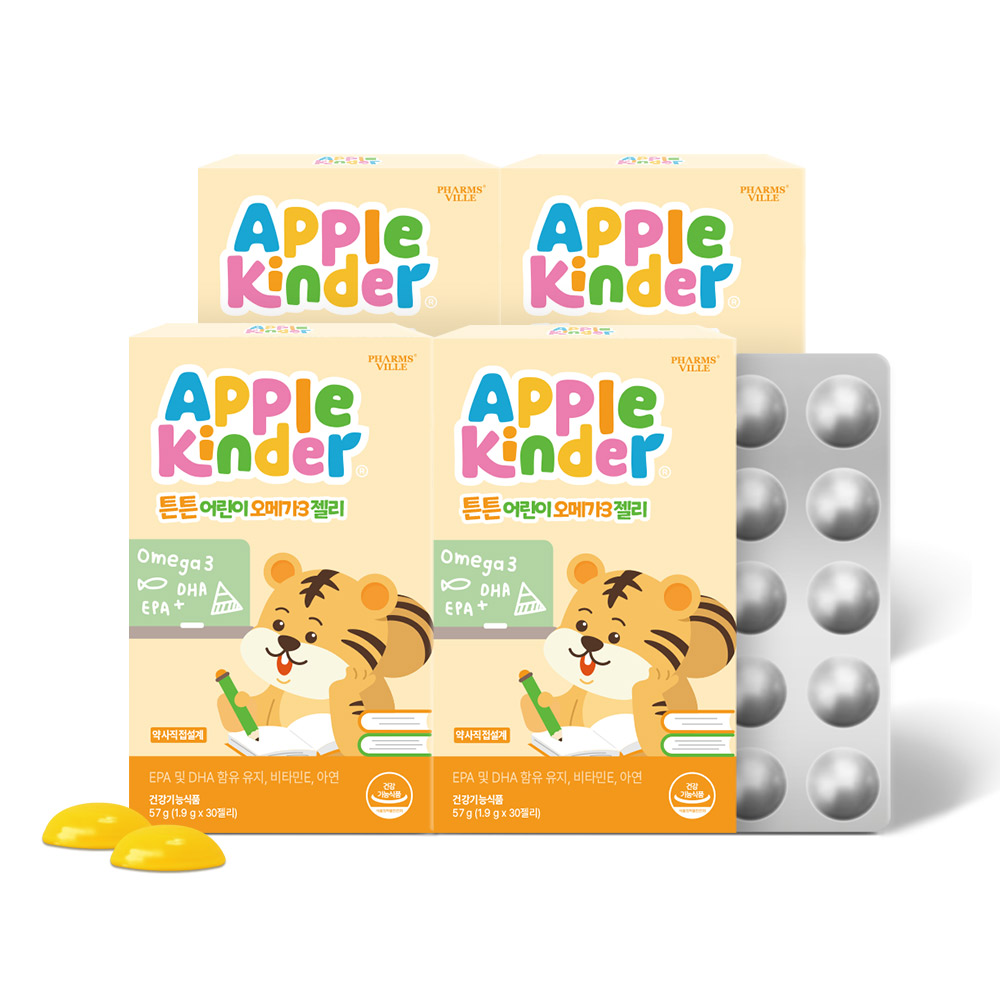 애플킨더 튼튼 어린이 알티지 오메가3 젤리 1.9g 키즈 유아 아기 30구미, 4개
