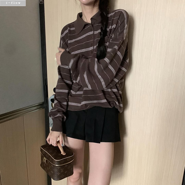 언디 단가라 루즈핏 럭비 니트 6col 가을 봄 카라넥 빈티지 데일리 제이플로우 - 상품 이미지