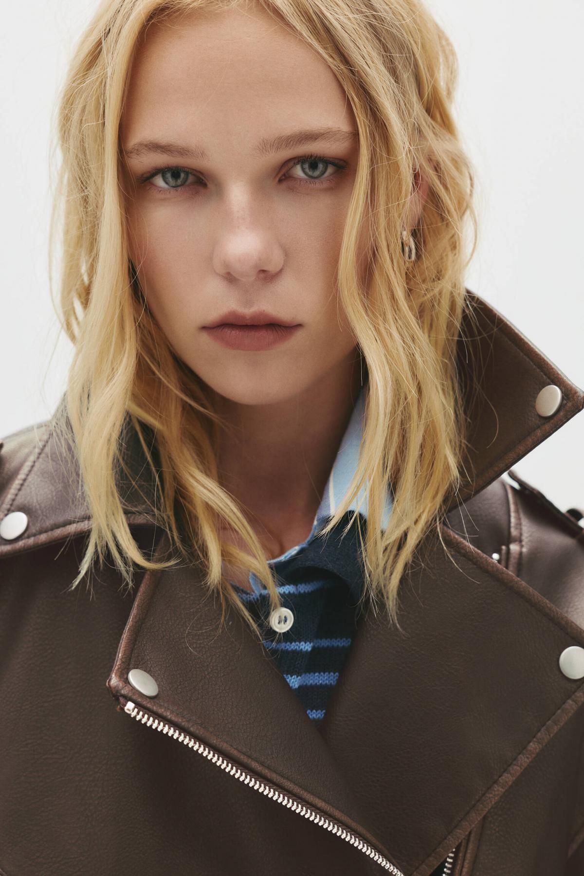 풀앤베어 테크니컬 빈티지 페이크레더 바이커 자켓 7700/358 BROWN - 상세 이미지 5