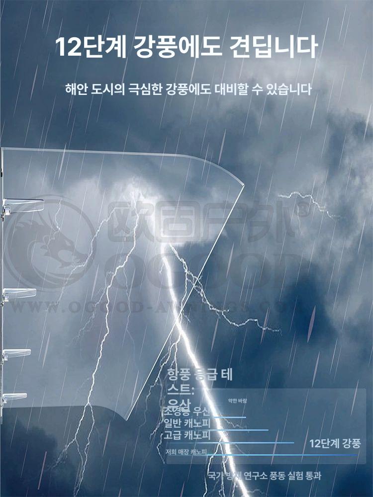 발코니 캐노피 입구 야외 어닝 상단 차양막 베란다  400x1200 전체 투명 상하설치 - 상세 이미지 2