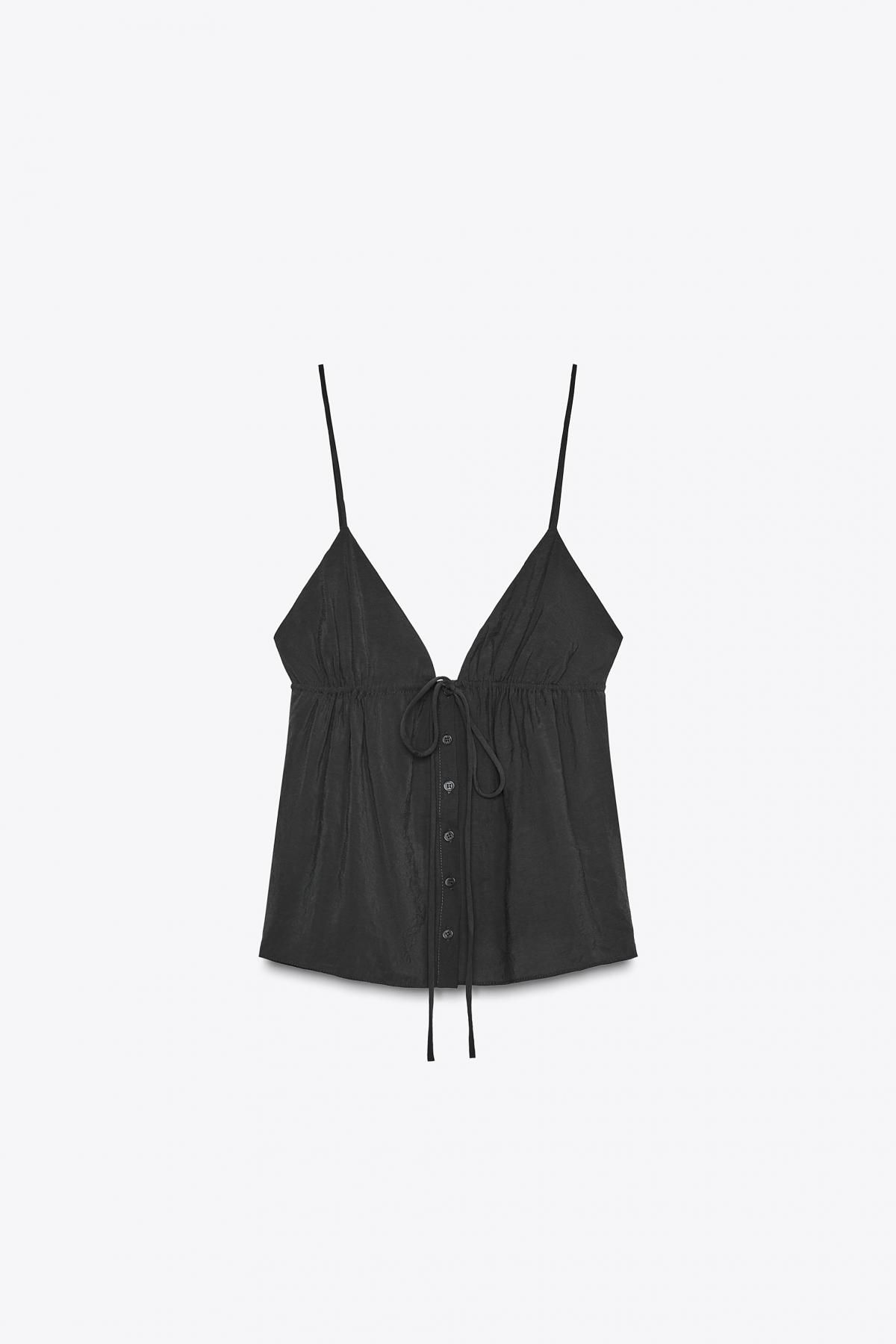자라 스트랩 브이넥 플루이드 민소매 탑 3152/150 BLACK - 메인 이미지