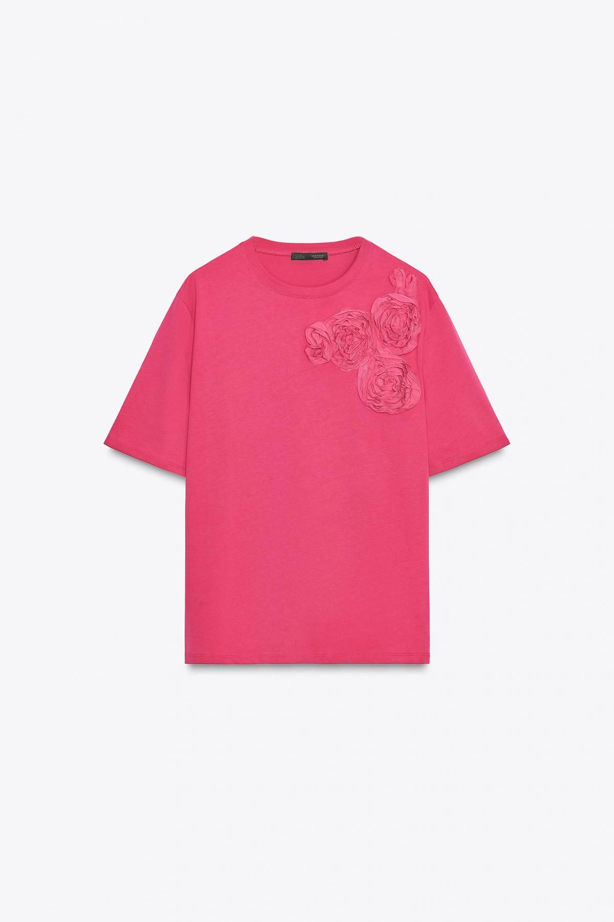 자라 3D플라워 오버핏 반팔 티셔츠 1131/835 FUCHSIA - 메인 이미지
