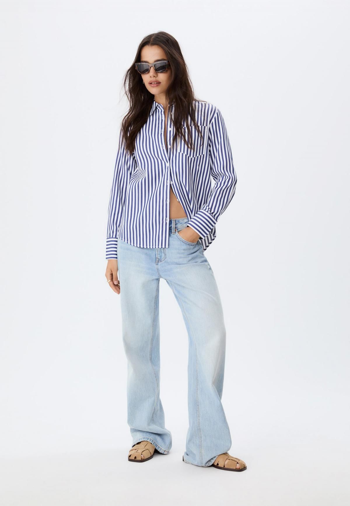 스트라디바리우스 스트라이프 오버핏 포플린 긴팔 셔츠 6010/635 NAVY BLUE - 상세 이미지 2