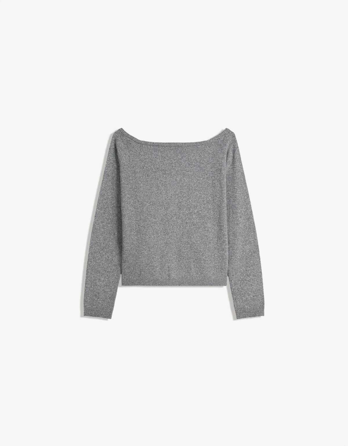 버쉬카 라이트그레이 오프숄더 싱글버튼 크롭 가디건 6987/693 GREY - 상세 이미지 5