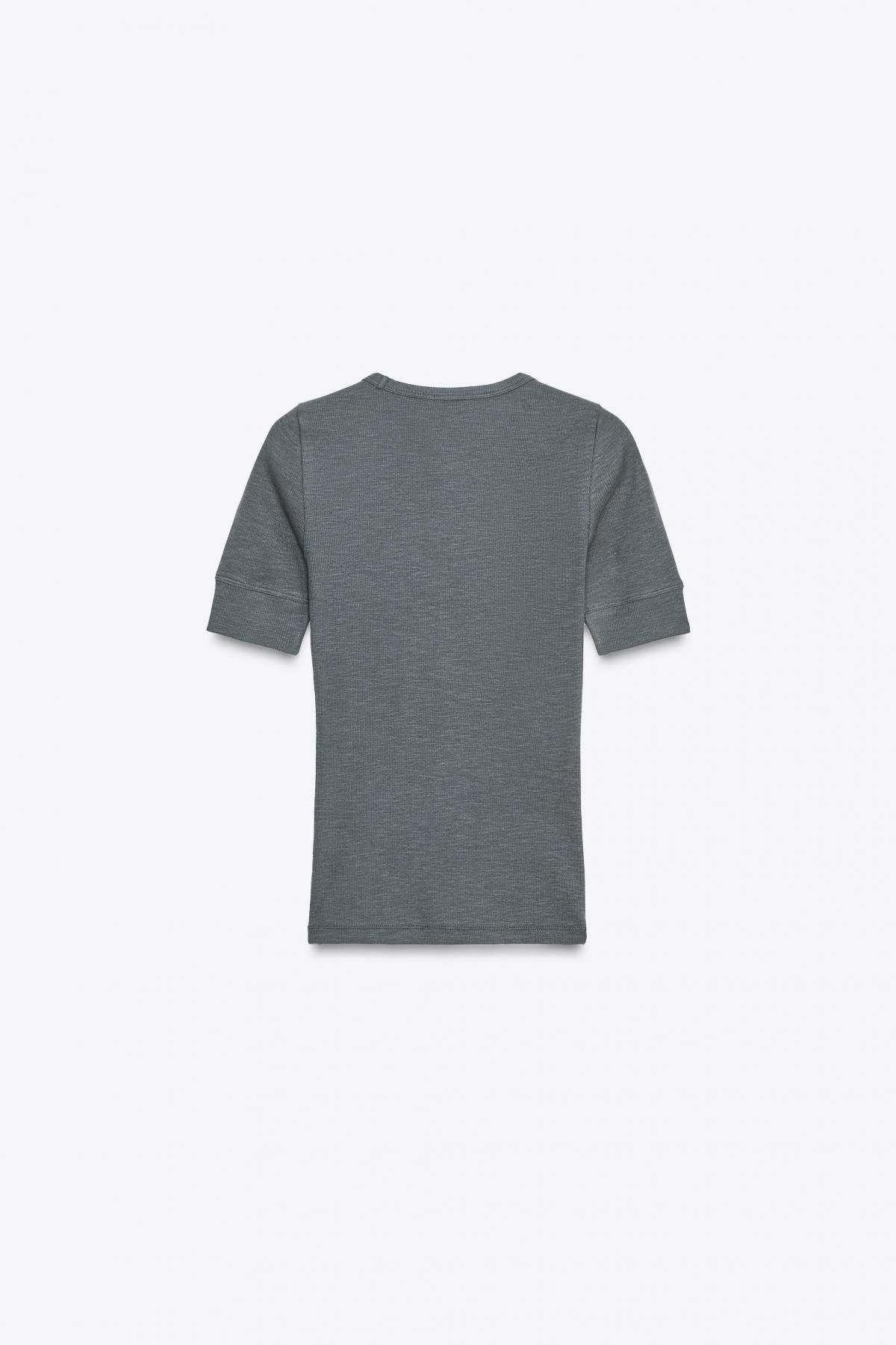 자라 베이직 슬림핏 라운드넥 립 반팔 티셔츠 2335/633 CHARCOAL - 상세 이미지 5