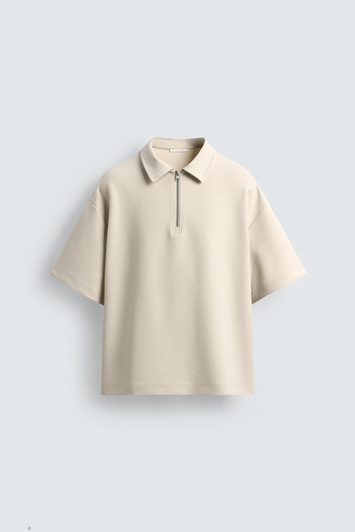 자라 지퍼넥 인터록 반팔 폴로 셔츠 0761/341 STONE