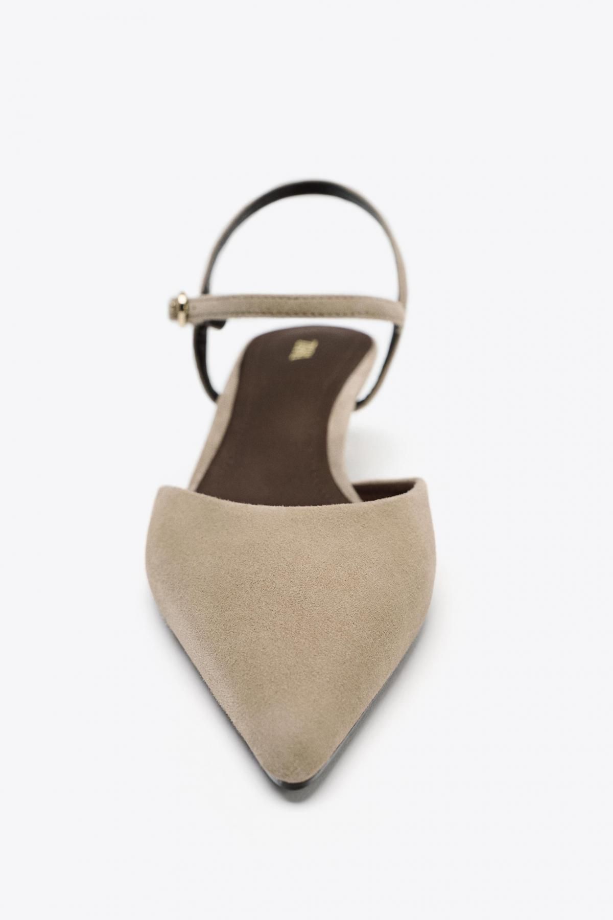 자라 스웨이드 슬링백 키튼힐 로우 펌프스 1822/610 SAND BROWN - 상세 이미지 4