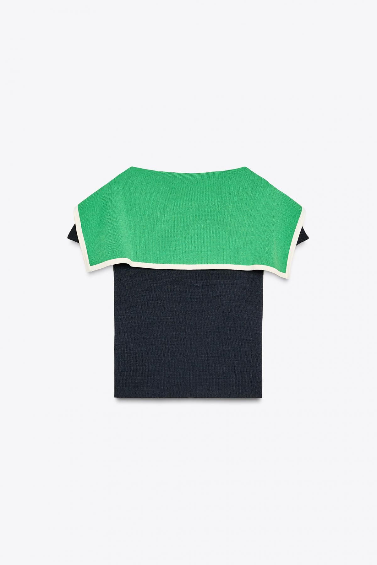 자라 세일러카라 브이넥 니트 반팔 블라우스 5536/190 NAVY BLUE - 상세 이미지 5