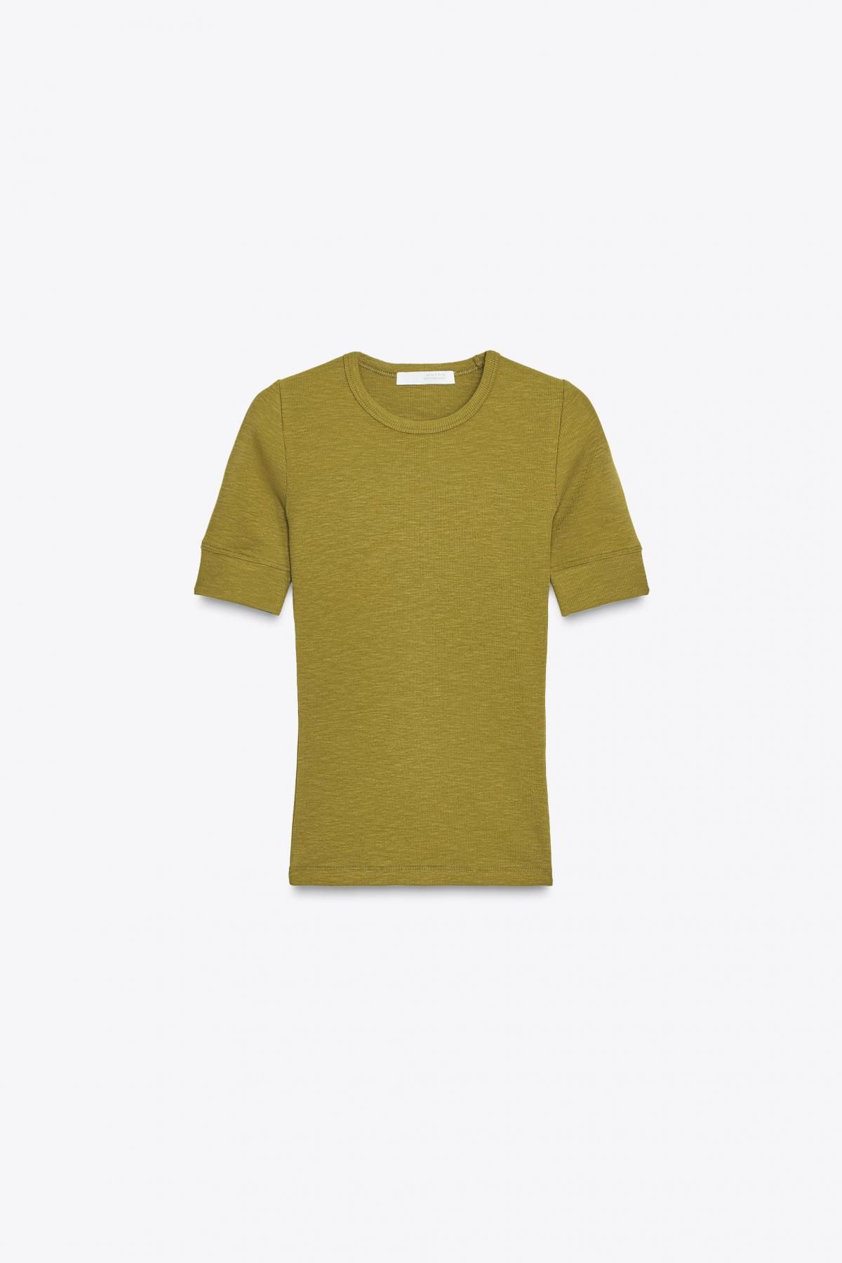자라 슬림핏 립 라운드넥 반팔 티셔츠 2335/633 OLIVE GREEN - 메인 이미지