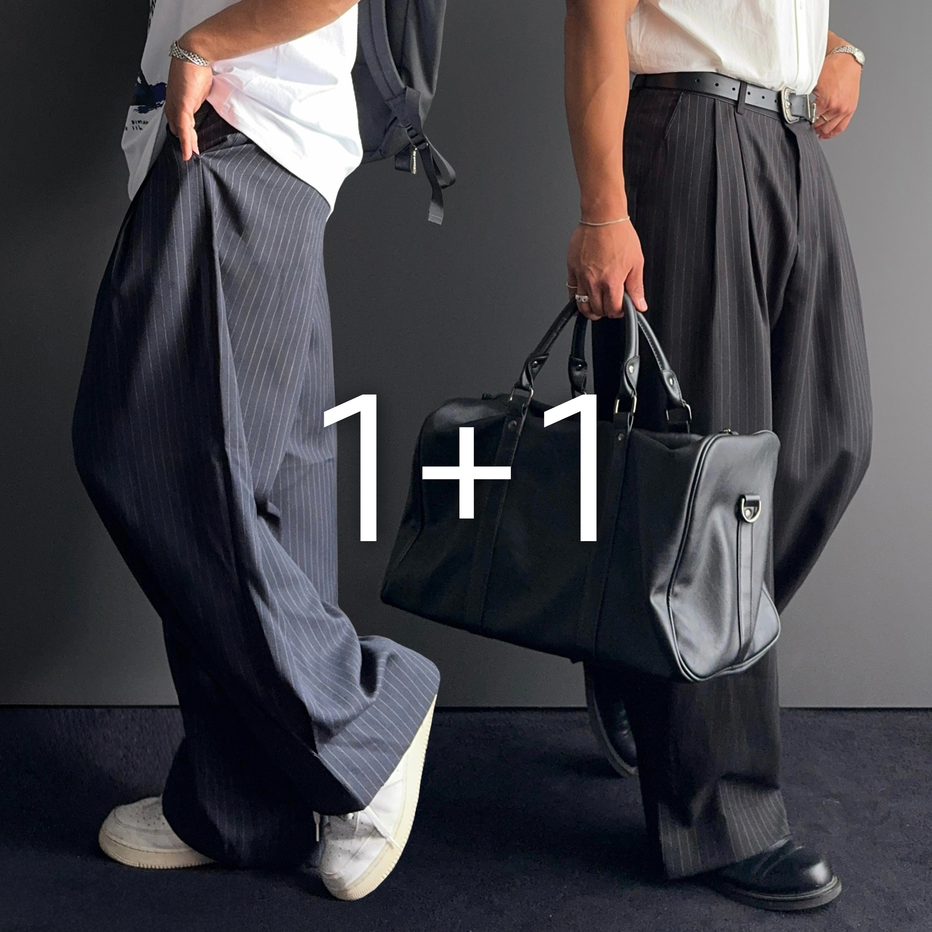 1+1 남자여름슬랙스 쿨슬랙스 남자스트라이프바지 - 상품 이미지