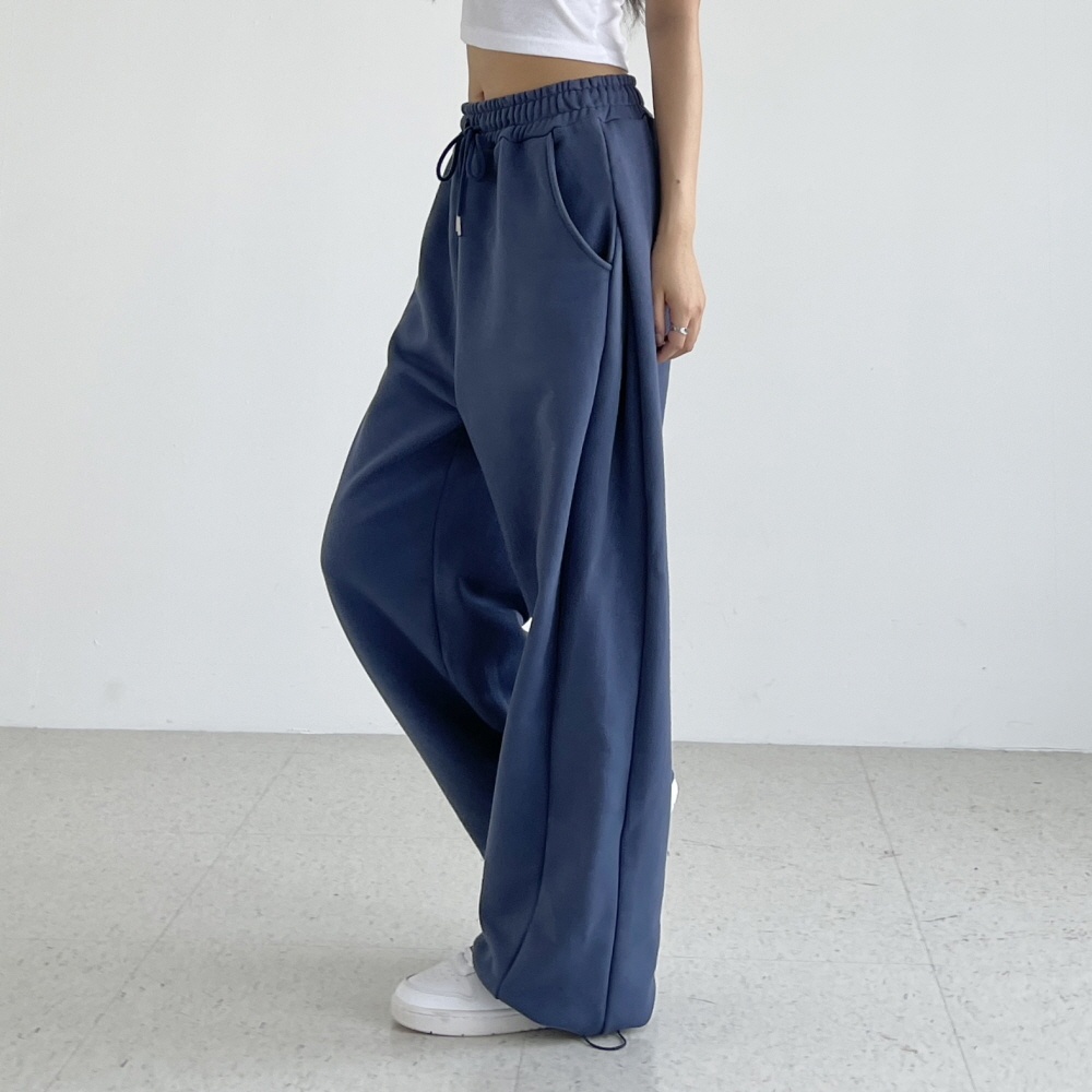 사이드핀턱 여성와이드팬츠 밑단 스트링 밴딩 조거 통 바지 핀턱플렉스밴딩팬츠 - 상세 이미지 4