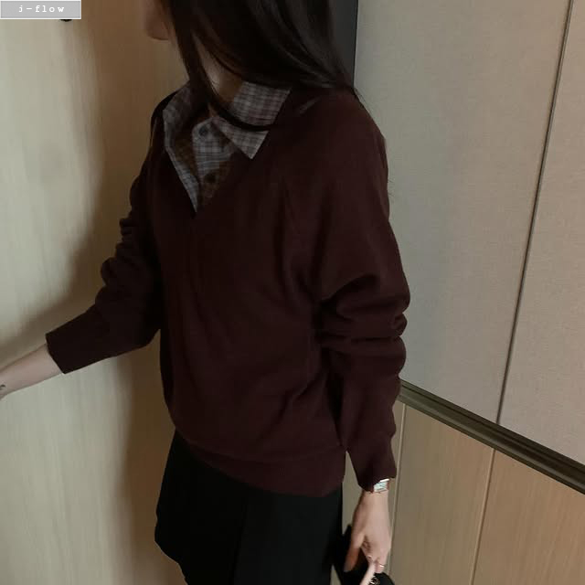버턴 카라넥 크롭 체크 셔츠 2col 가을 봄 슬림 레이어드 포켓 긴팔 빈티지 제이플로우 - 상세 이미지 3