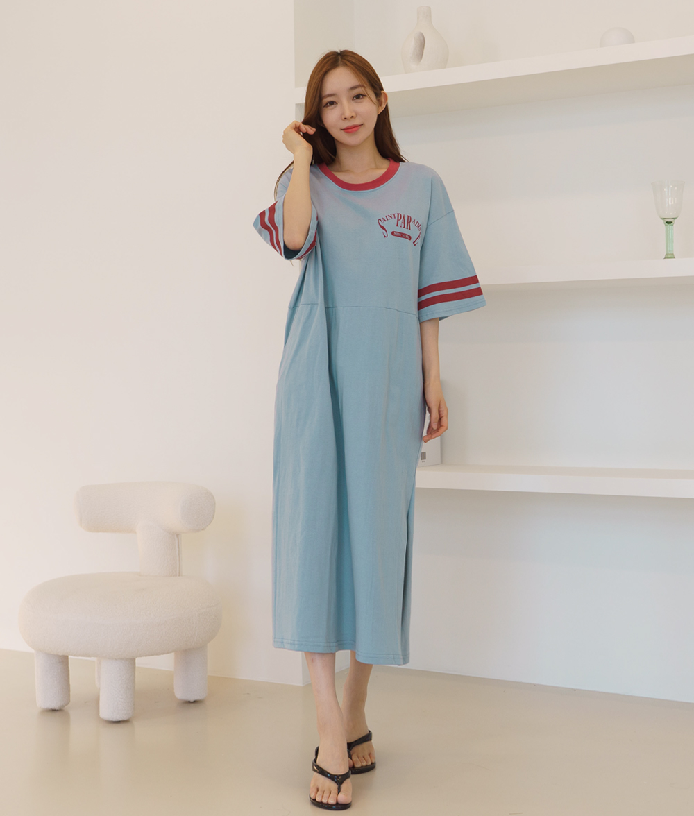 세인트 백프린팅 롱원피스 반팔 면20수 홈웨어 데일리코디 이미지 7