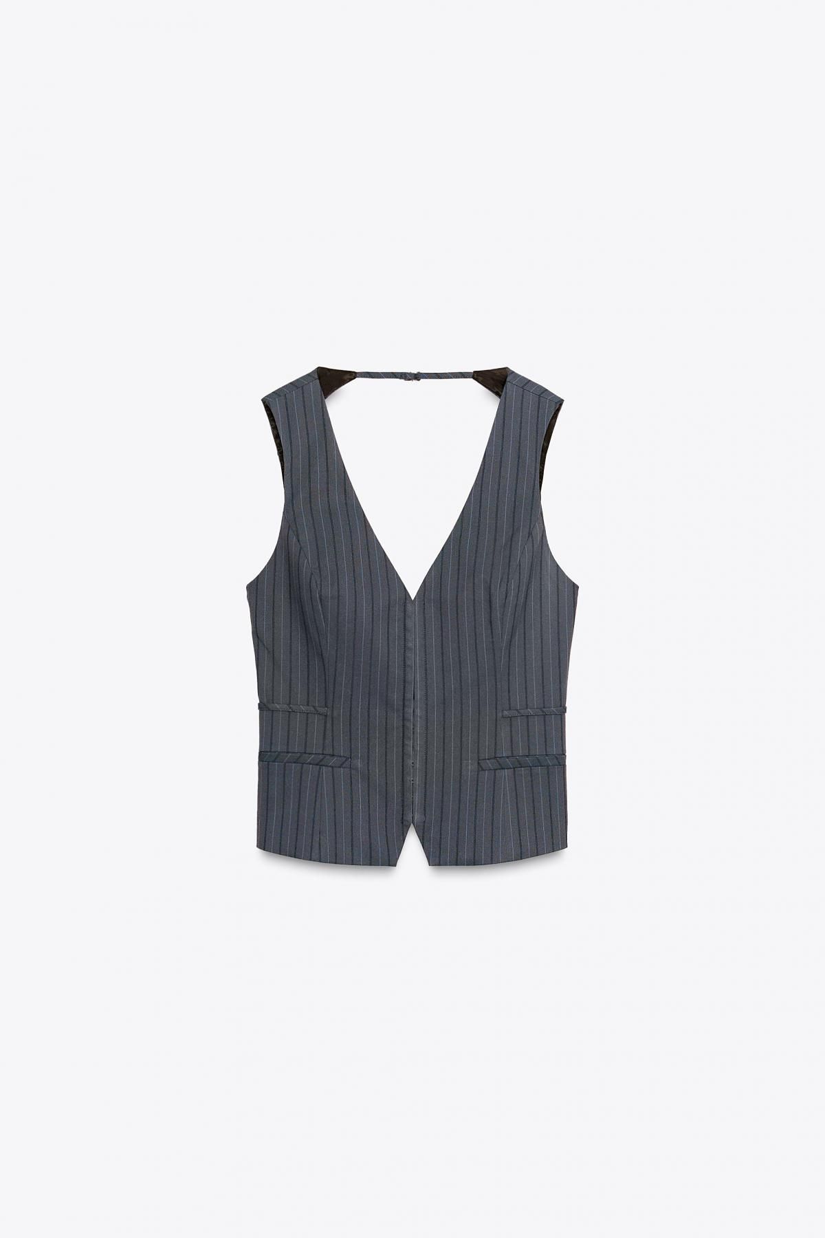 자라 핀스트라이프 테일러드 브이넥 베스트 2010/720 BLUE / GREY - 메인 이미지