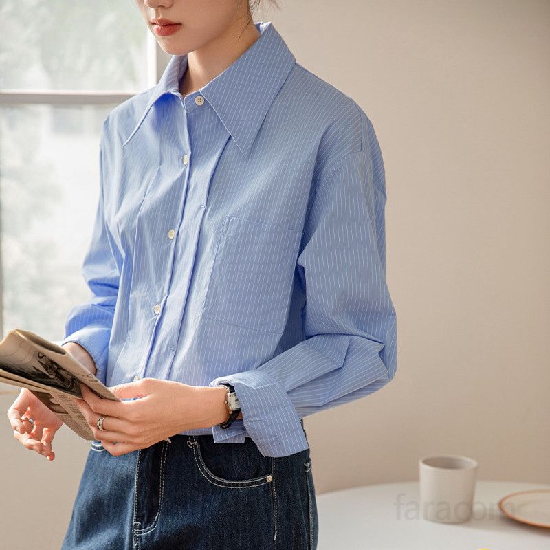 여성 루즈핏 린넨 긴팔 셔츠 여름용 데일리 폴로 칼라 재킷 스타일 시원한 착용감 구김없는 캐주얼 남방 블라우스 - 상세 이미지 3