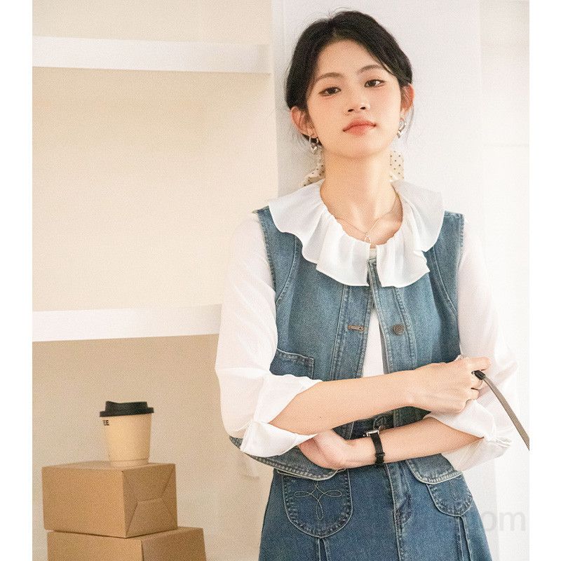 여성 데님 조끼 레이어드 여름 셔츠 스타일 캐주얼 재킷 실용성 높은 데일리룩 가벼운 착용감으로 여행 및 외출에 적합한 트렌디한 디자인 - 상세 이미지 3