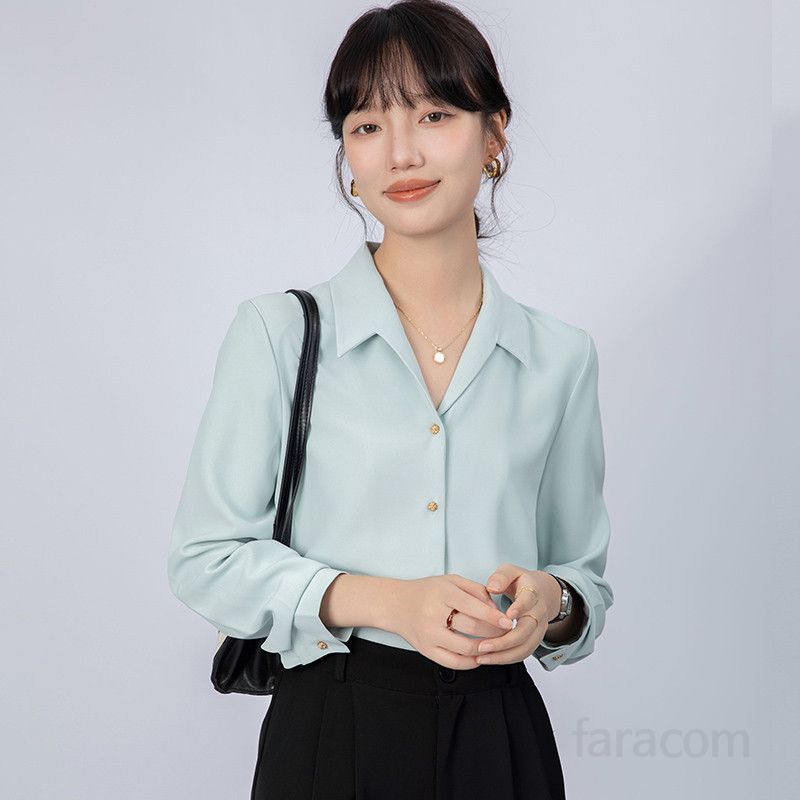 화이트 셔츠 여성용 긴팔 출퇴근 면접용 데일리 스타일 봄 가을 코디 쉬운 깔끔한 디자인 실용적인 스트레이트 숄더 편안한 착용감 - 상세 이미지 5