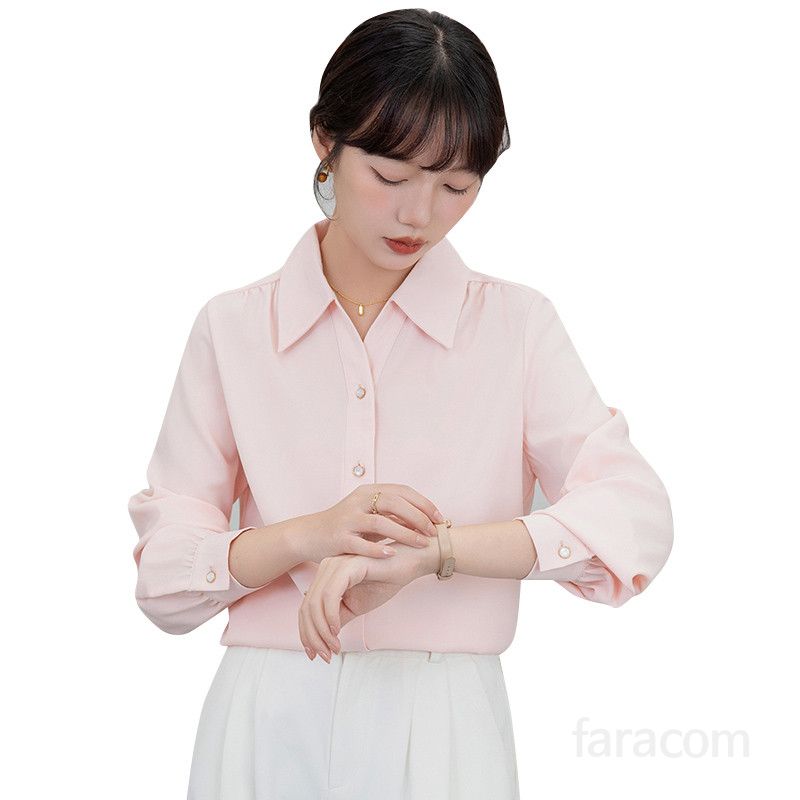 여성 루즈핏 긴팔 셔츠 핑크 출퇴근용 프랑스 디자인 구김없는 편안한 데일리룩 스타일링 쉬운 오피스룩 - 상세 이미지 5