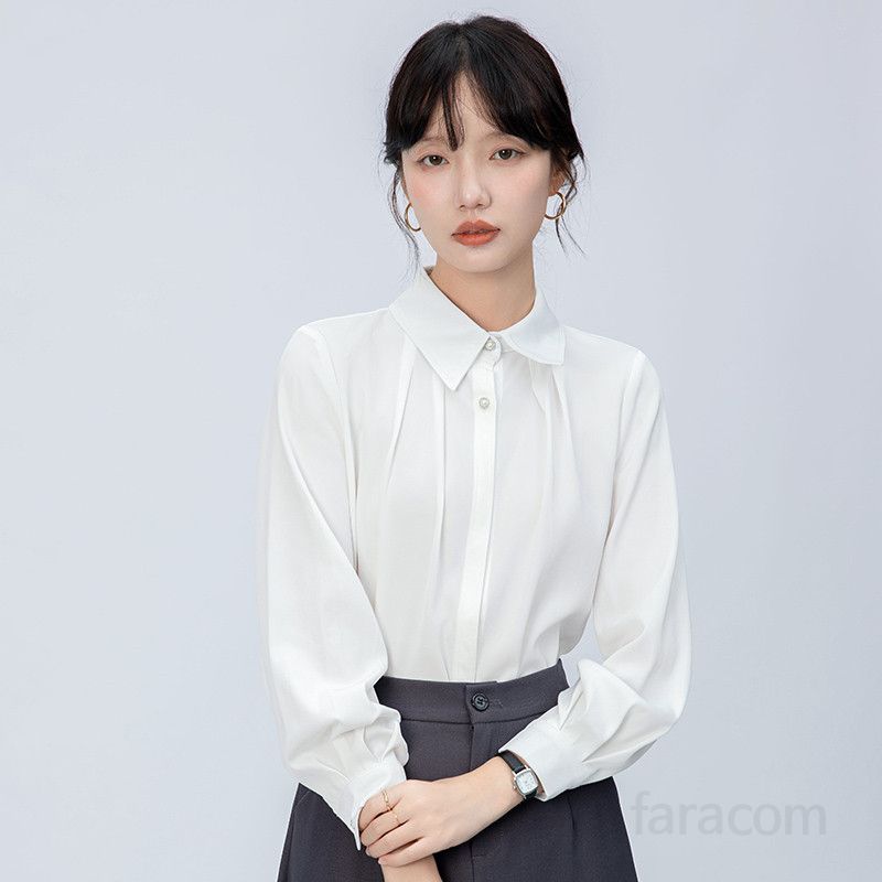 여성 화이트 긴팔 셔츠블라우스 봄 가을 데일리 오피스룩 인터뷰용 루즈핏 정장 스타일 편안한 착용감 고급스러운 디자인 - 상세 이미지 2