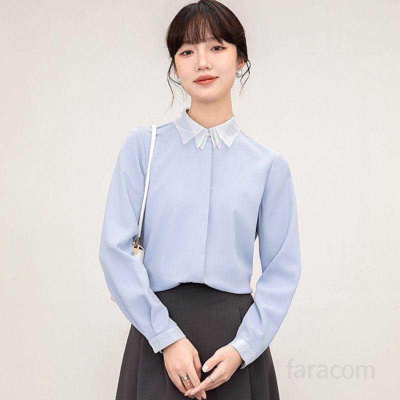 여성 슬림핏 롱슬리브 셔츠 봄 데일리 패션 구김없는 스트라이프 스타일 통근용 모던한 디자인 셔츠 여성의류 - 상세 이미지 5