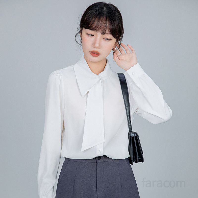 여성 비대칭 칼라 셔츠 긴팔 봄 가을 데일리 출퇴근용 루즈핏 블라우스 스타일리시한 심플 디자인 다양한 코디 활용 가능 편안한 착용감 - 상세 이미지 4