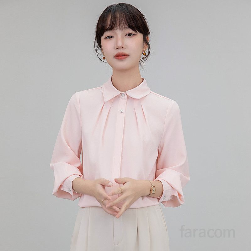 여성 긴팔 핑크 셔츠 봄 가을 데일리 정장 스타일 통근 인터뷰용 상의 편안한 착용감 전문적 디자인 모던한 매력적인 룩 - 상품 이미지