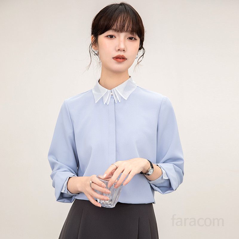 여성 슬림핏 롱슬리브 셔츠 봄 데일리 패션 구김없는 스트라이프 스타일 통근용 모던한 디자인 셔츠 여성의류 - 상세 이미지 4