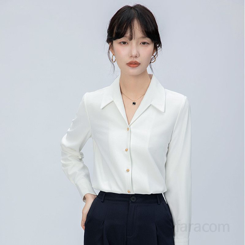 화이트 셔츠 여성용 긴팔 출퇴근 면접용 데일리 스타일 봄 가을 코디 쉬운 깔끔한 디자인 실용적인 스트레이트 숄더 편안한 착용감