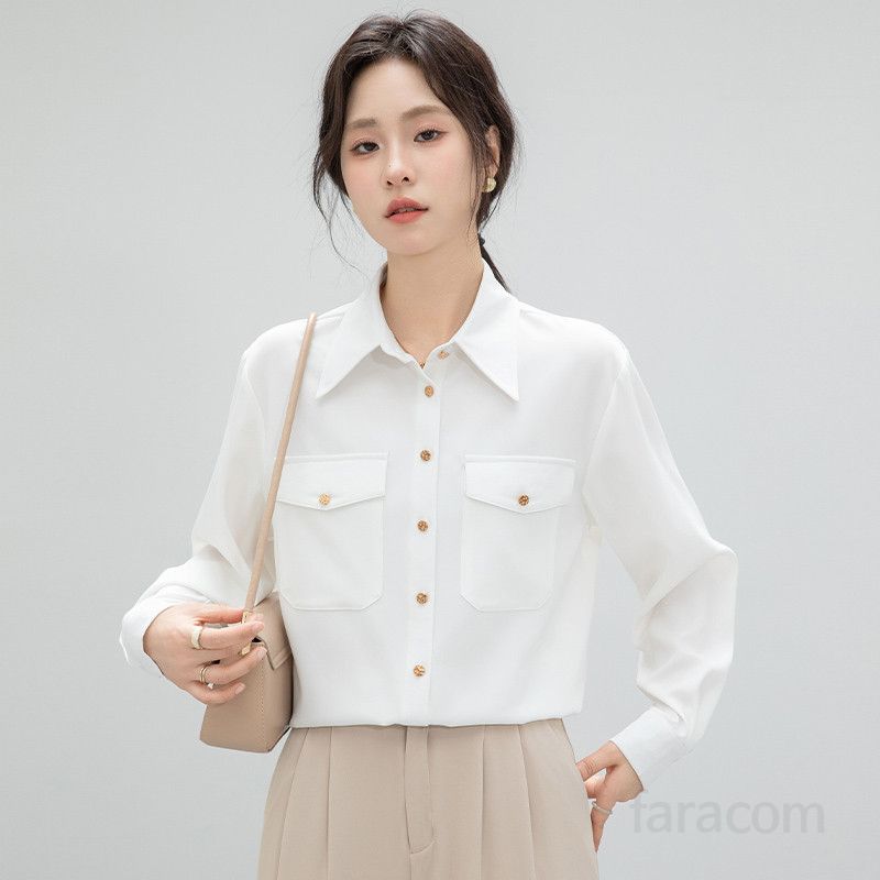 여성 봄 셔츠 직장용 스타일리시한 전문가용 통근용 여성용 상의 데일리 캐주얼블라우스 편안한 착용감 시스루 디자인 블라우스 - 상세 이미지 2