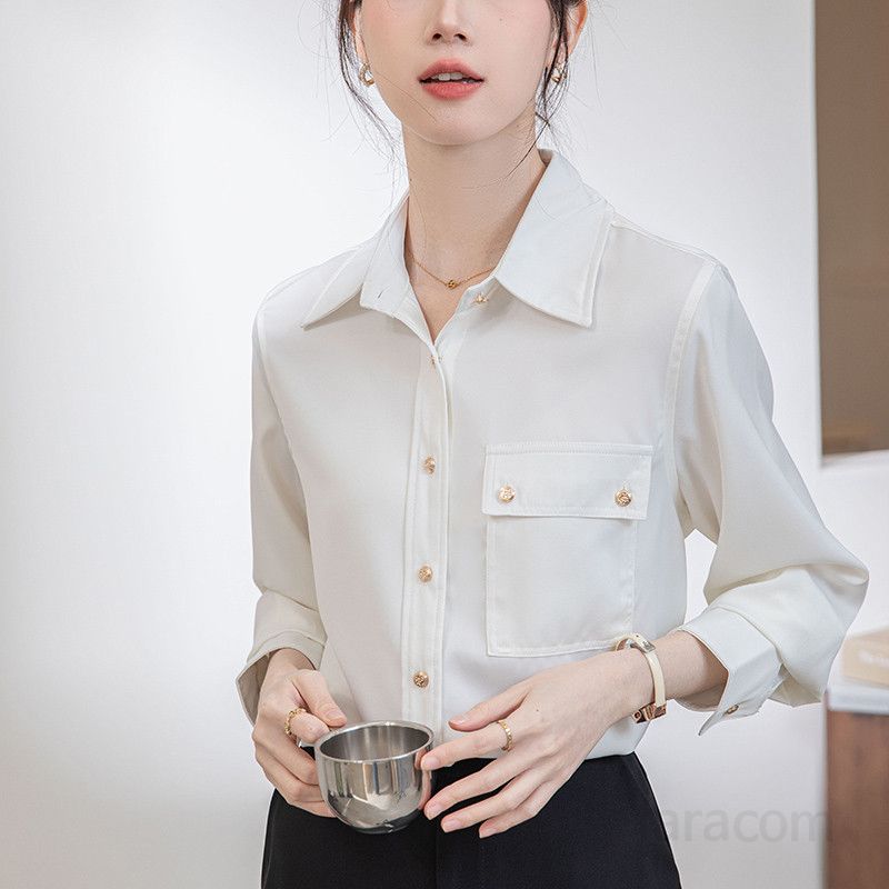 여성 프랑스 셔츠 봄 여름 정장 스타일 고급스러운 인터뷰용 이너 탑 통근용 캐주얼 블라우스 긴팔 우아한 디자인 - 상품 이미지