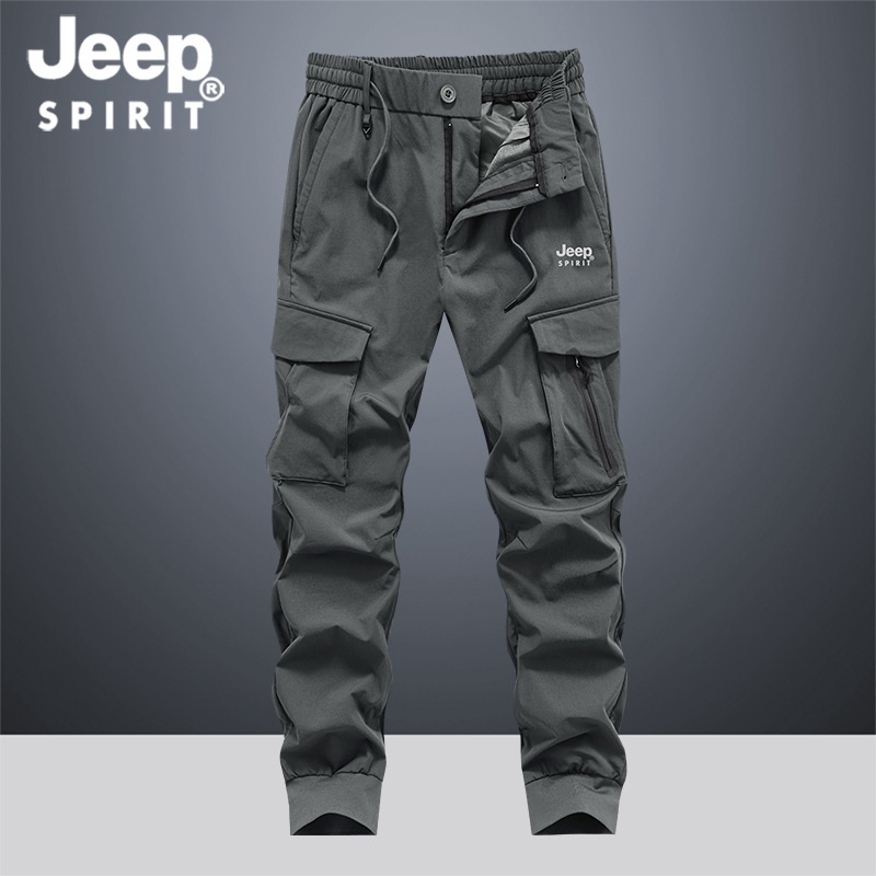 JEEP SPIRIT 남성 루즈 스트레이트 카고바지 봄 가을 야외용 다중 포켓 조거팬츠 - 상세 이미지 4