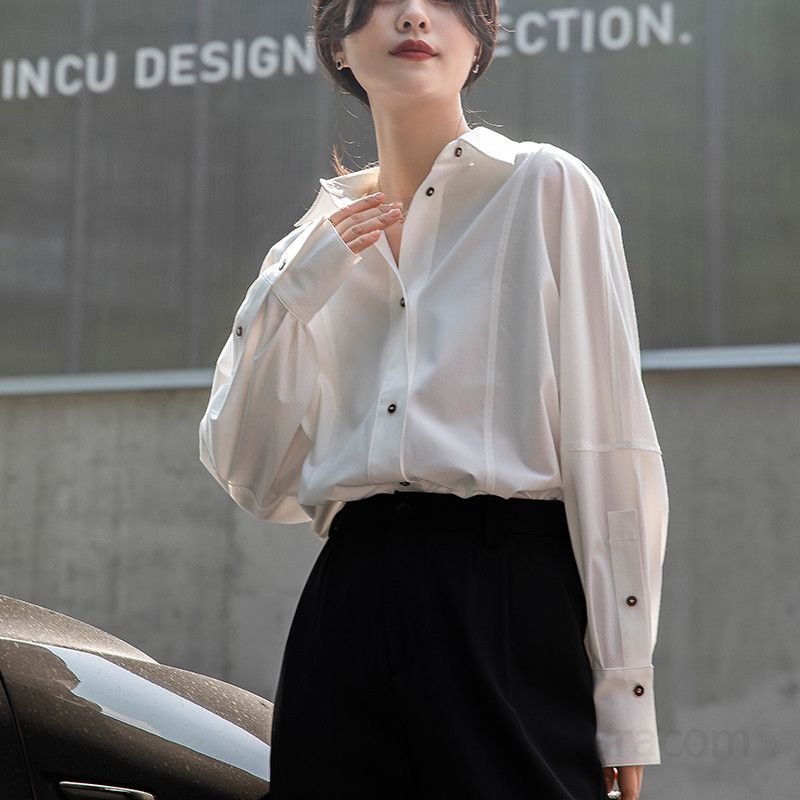 여성 가을 화이트 셔츠블라우스 주름 방지 긴팔 상의 루즈핏 디자인 캐주얼 스타일 데일리 착용감 편안한 코디 추천 - 상세 이미지 4