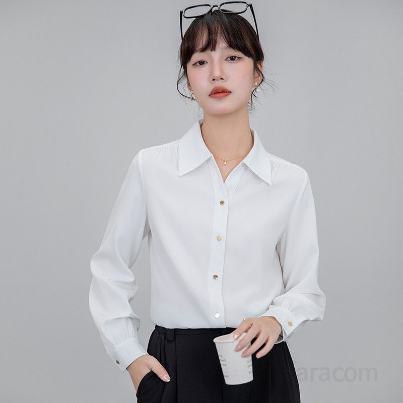 여성 브이넥 셔츠 봄 여름용 출퇴근 인터뷰 정장 상의 데일리 캐주얼 스타일 시원한 착용감 고급스러운 디자인 - 상품 이미지