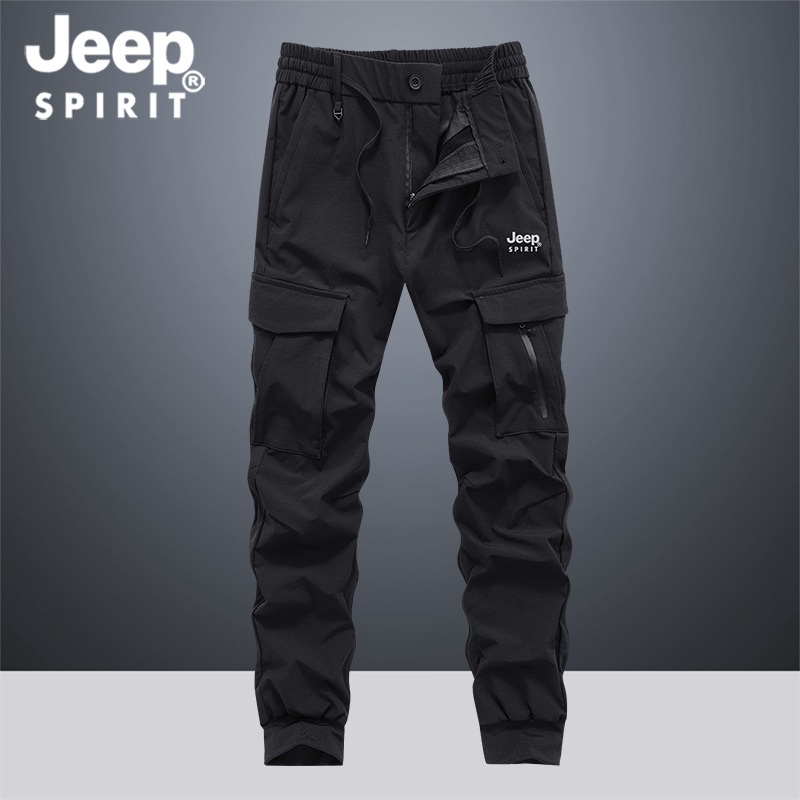 JEEP SPIRIT 남성 루즈 스트레이트 카고바지 봄 가을 야외용 다중 포켓 조거팬츠 - 상품 이미지