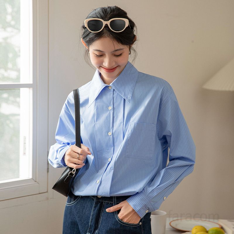 여성 루즈핏 린넨 긴팔 셔츠 여름용 데일리 폴로 칼라 재킷 스타일 시원한 착용감 구김없는 캐주얼 남방 블라우스 - 상세 이미지 2