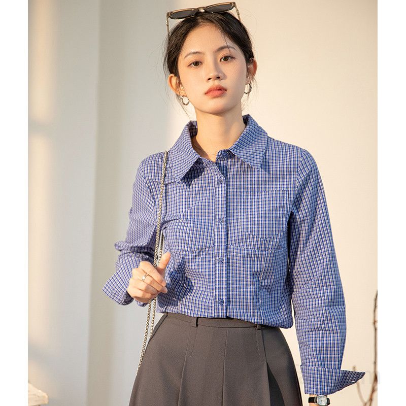 스트라이프 여성 셔츠 루즈핏 긴팔 폴로 칼라 여름 블라우스 구김없는 경량 여성셔츠 데일리 캐주얼 스타일링 편안한 착용감 - 상세 이미지 3