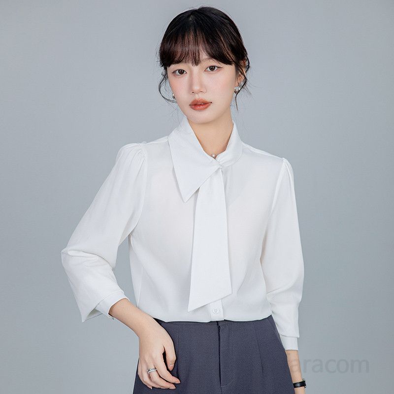 여성 비대칭 칼라 셔츠 긴팔 봄 가을 데일리 출퇴근용 루즈핏 블라우스 스타일리시한 심플 디자인 다양한 코디 활용 가능 편안한 착용감 - 상세 이미지 2