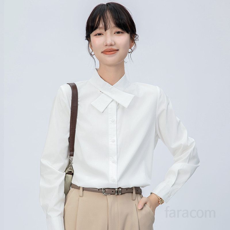여성 긴팔 화이트 셔츠 구김없는 링클프리 오피스룩 정장 출퇴근용 인터뷰 스타일 깔끔한 데일리 블라우스 - 상세 이미지 3