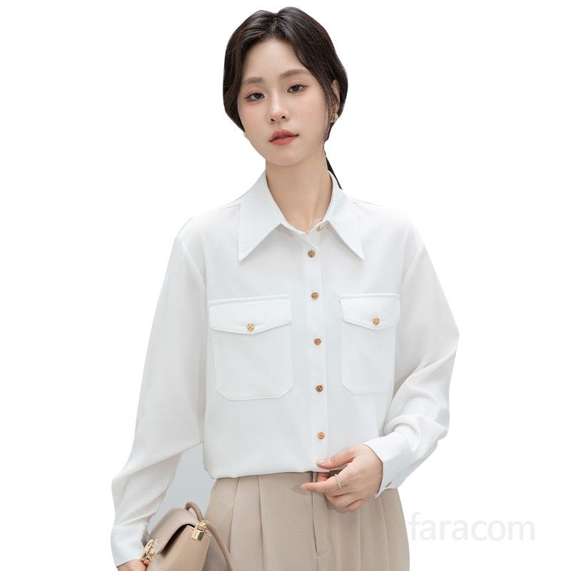 여성 봄 셔츠 직장용 스타일리시한 전문가용 통근용 여성용 상의 데일리 캐주얼블라우스 편안한 착용감 시스루 디자인 블라우스 - 상세 이미지 5