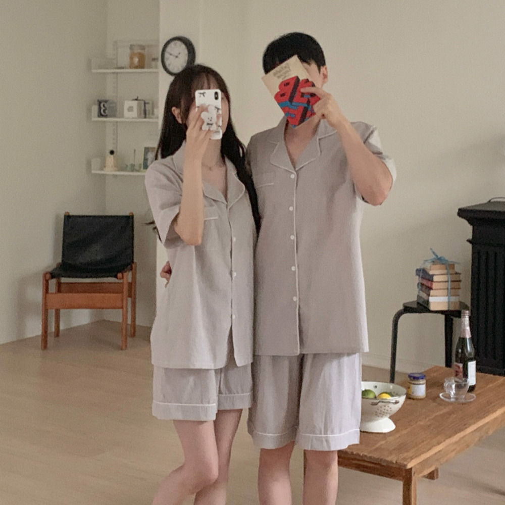 신혼부부커플잠옷 커플파자마 여름잠옷세트 빅사이즈 반팔 바지 홈웨어 - 상세 이미지 4
