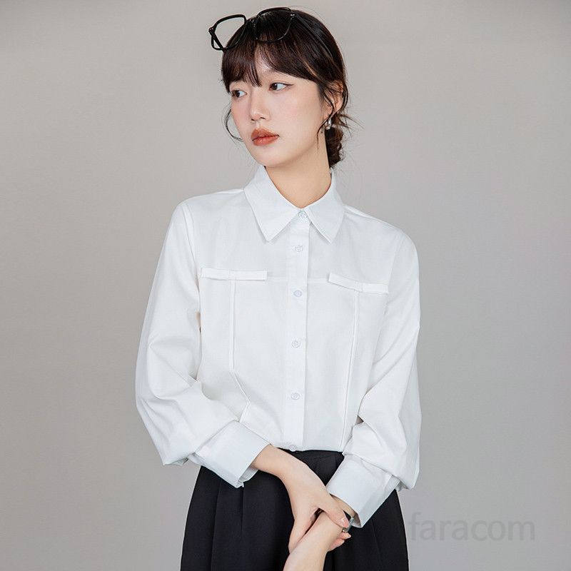 리본 플리츠 긴팔 셔츠 여성 가을용 루즈핏 블라우스 코디 쉬운 데일리 스타일 여성 의류 모던한 디자인 - 상세 이미지 2
