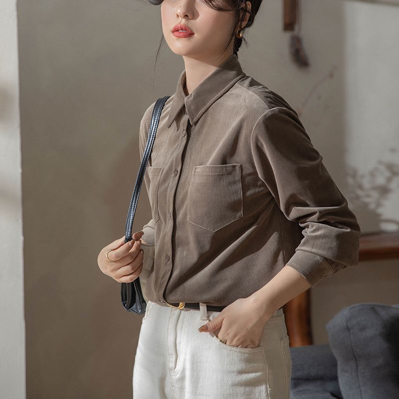 여성 긴팔 셔츠 루즈핏 코튼 캐주얼 아우터 가을 겨울 레이어드용 데일리 스타일 편안한 착용감 올매치 디자인 모던한 트렌디한 - 상세 이미지 2