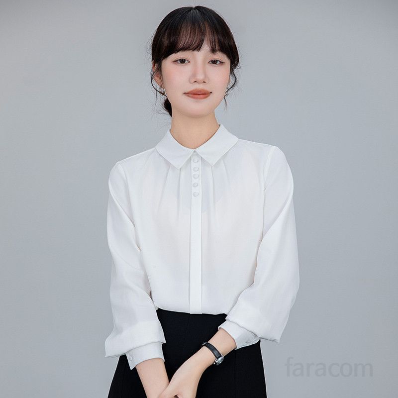 여성 쉬폰 셔츠 긴팔 봄 가을 데일리 화이트 블라우스 여유로운 핏의 캐주얼 스타일 다용도 상의 시스루 느낌 - 상세 이미지 3
